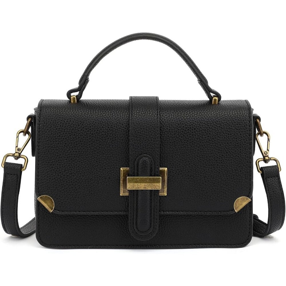 Women's B-black Leather Satchel Small Classy Crossbody Bag Purse Fashion Handbag